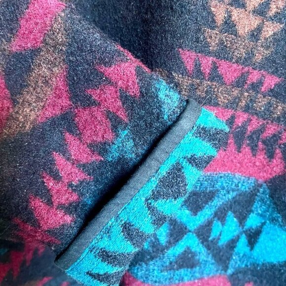VTG Southwestern Navajo Aztec Wool Blend Jacket Blazer Short Teal Brown Black L - Picture 7 of 14